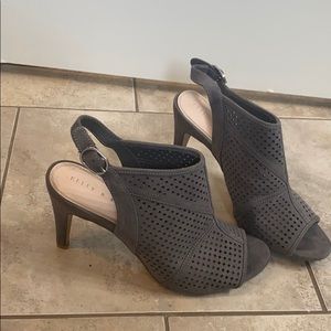 Gray sling back peep toe heels